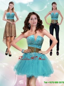 Detachable Aqua Blue Leopard Printed 2015 Prom Skirts with Beading