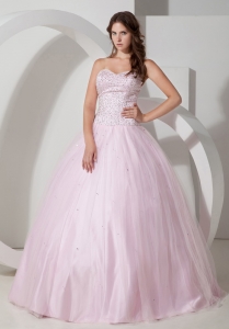 Baby Pink Ball Gown Sweetheart Quinceanera Dress with Beads