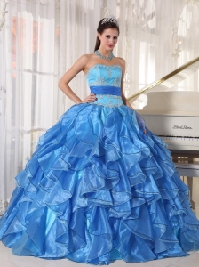 Cascading Ruffles Two-toned Blue Quinceanera Gown Sash