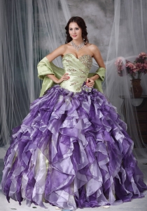 Colorful Sweetheart Beading Quinceanea Dress Cascading Ruffles