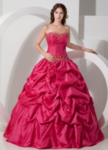 Hot Pink Ball Gown Strapless Taffeta Pick-ups for Quinceanera