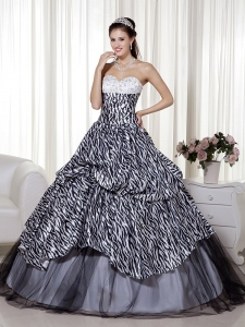 Luxurious Zebra Print Quinceanera Dress Sweetheart Beading