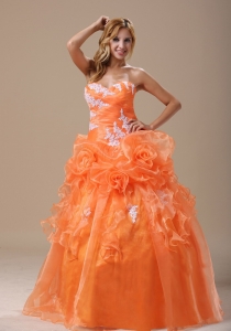 Fashion Color A Line Applique Flower Coral Quinceanera Dress