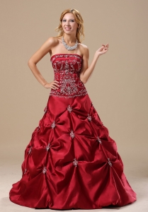 Embroidery Bodice Pick-ups Wine Red Quinceanera Dress