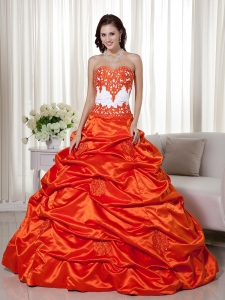 Orange and White Sweetheart Quinceanera Dress Appliques