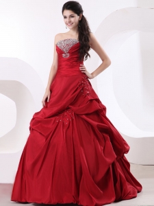 Strapless A-line Beading Custom Made Red Quinceanera Dress