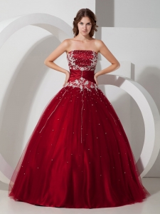 Satin and Tulle Wine Red Quinceanera Dress Appliques Beading