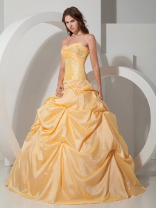 Yellow Taffeta Beading Quinceanera Dress Plus Size Dropped