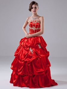 Appliques Red A-Line Quinceanera Dress Taffeta Strapless