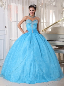 Baby Blue Ball Gown Sweetheart Appliques Sweet 16 Dresses