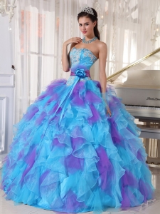 Baby Blue and Purple Ball Gown Strapless Organza Appliques