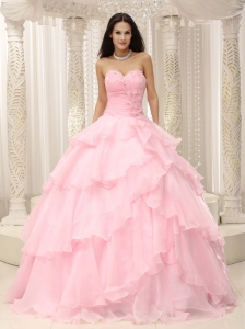 Quinceanera Dress Sweetheart Layered Ball Gown Baby Pink