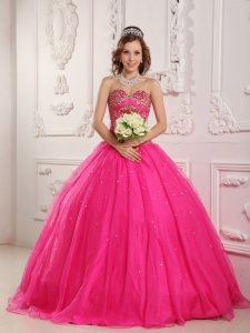 Hot Pink Quinceanera Dress Sweetheart Satin and Organza