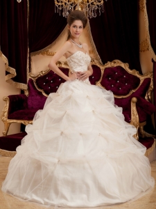 Ivory Quinceanera Dress Sweetheart Satin Organza Embroidery