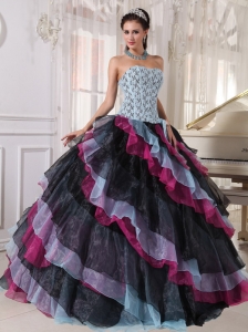 Multi-color Ball Gown Strapless Floor-length Organza Appliques