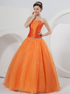 Corset Orange Strapless Quinceanera Dress Organza and Taffeta