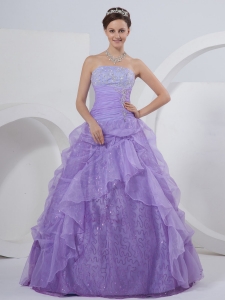 A-line Quinceanera Dress Strapless Organza Lilac Floor-length
