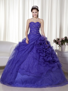 Purple Quinceanera Dress Sweetheart Organza Beading Ruch