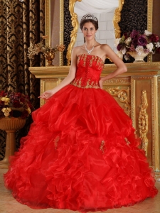 Ball Gown Dress Strapless Appliques Organza Red