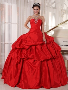 Red Ball Gown Sweetheart Taffeta Beading Quinceanera Dress