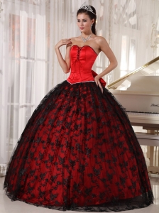 Red and Black Quinceanera Dress Sweetheart Tulle Taffeta Lace
