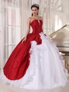 Red and White Quinceanera Dress Sweetheart Organza and Taffeta