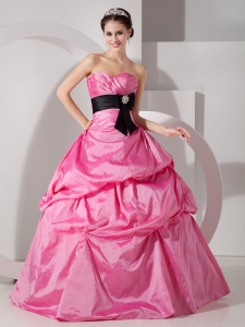 Rose Pink Quinceanea Dress Gown Sweetheart Taffeta Sash
