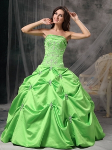Discount Spring Green Quinceanera Dress Pick Ups and Applique
