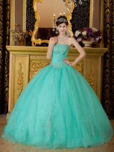 Turquoise Quinceanera Dress Strapless Floor-length Organza Beading