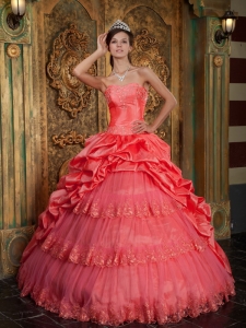 Watermelon Quinceanera Dress Sweetheart Taffeta and Tulle Lace