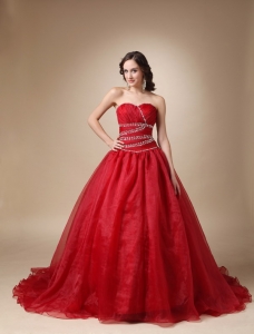 Wine Red Princess Sweetheart Taffeta Organza Quinceanea Dress