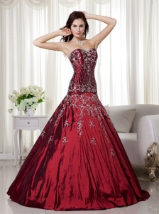 Wine Red Sweetheart Beading Embroidery Quinceanera Dress