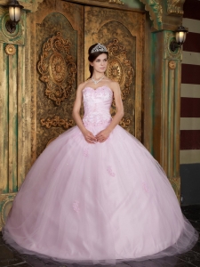 Baby Pink Ball Gown Sweetheart Tulle Appliques Quinceanera Dress
