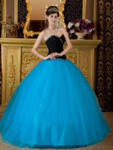 Ball Gown Blue and Black Beading Tulle Quinceanera Dress