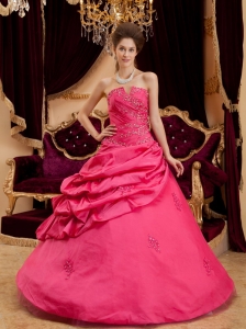 Hot pink Quinceanera Dress Strapless Floor-length Appliques