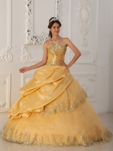 Gold Sweetheart Quinceanera Dress Taffeta and Tulle Beading