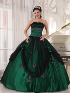 Green Quinceanera Dress Strapless Tulle and Taffeta Beading