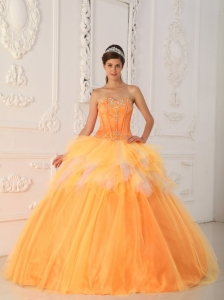 Orange Sweetheart Quinceanera Dress Satin and Tulle Beading