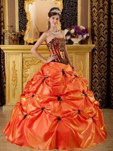 Orange and Black Strapless Embroidery Taffeta Quinceanera Dress