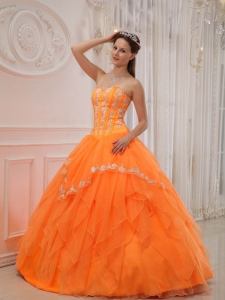 Orange Sweetheart Organza Appliques Quinceanera Dress