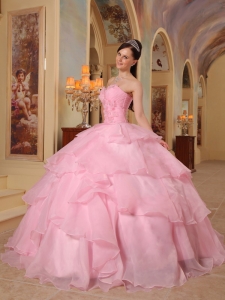 Pink Ball Gown Sweetheart Floor-length Organza Beading