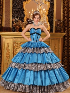 Sweetheart Taffeta Ruffles Blue Quinceanera Gown Dress