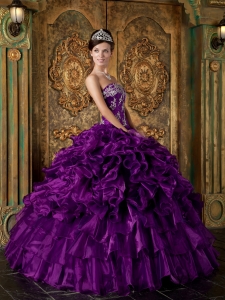 Quinceanera Dress Purple Strapless Organza Ruffles