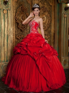 Red Ball Gown Sweetheart Taffeta Beading Appliques