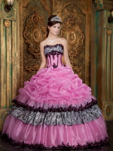 Ball Gown Rose Pink Strapless Picks-Up Quinceanera Dress