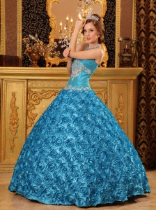 Fabric With Rolling Flowers Teal Ball Gown Sweetheart Appliques