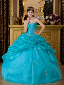 Teal Ball Gown Sweetheart Floor-length Organza Appliques