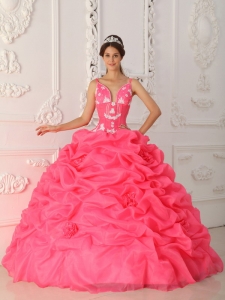 Watermelon Ball Gown Straps Satin and Organza Appliques