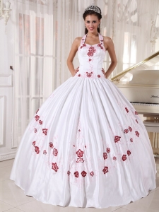 Embroidery White Ball Gown Halter Taffeta Quinceanera Dress