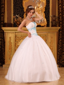 White Strapless Quinceanera Dress Satin and Organza Beading